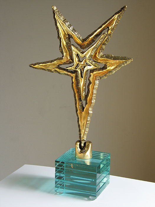 Star Trophy Made of Bronze and Glas, Unique Metal Trophies