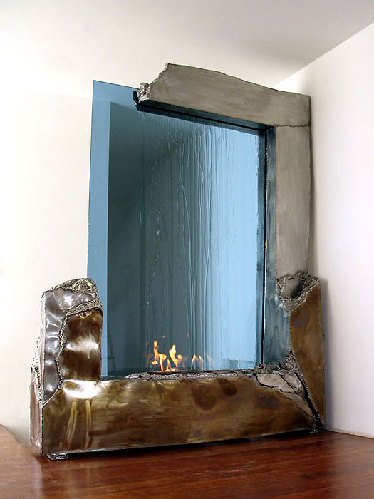 Indoor Partitation Sculpture, Indoor Waterfall Sculpture with Blue Glass