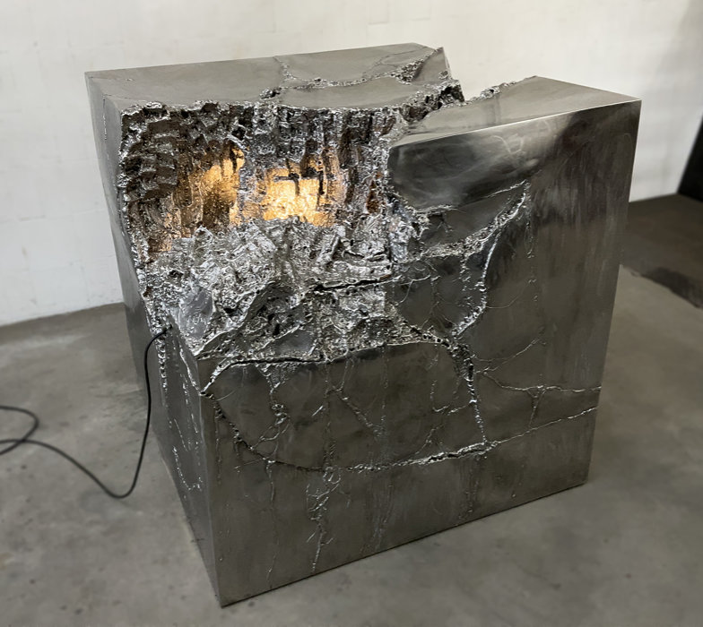 Fountain Sculpture, Cube of Stainless Steel