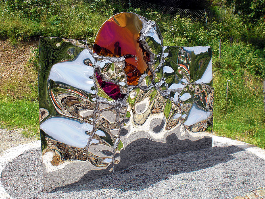Abstract Garden Sculpture, Metal Design in Mirror Polished Stainless Steel